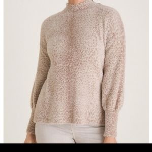 Chico's  Leopard Print soft Eyelash Faux Fur Mock Neck Long Sleeve Sweat…